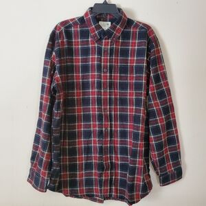 L.l. Bean Plaid Flannel Cotton Black Red Button Down Collared Shirt Size Large